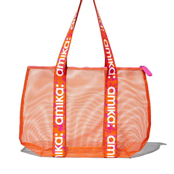 signature mesh beach tote logo handles