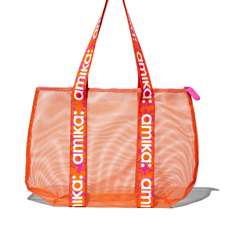 signature mesh beach tote logo handles